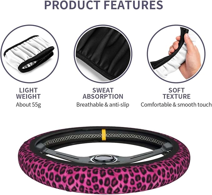 Pink Leopard Steering Wheel Cover for Women Men Girls Car Accessories Decor Anti-Slip Neoprene Auto Steering Wheel Covers Protector Universal 15 Inch
