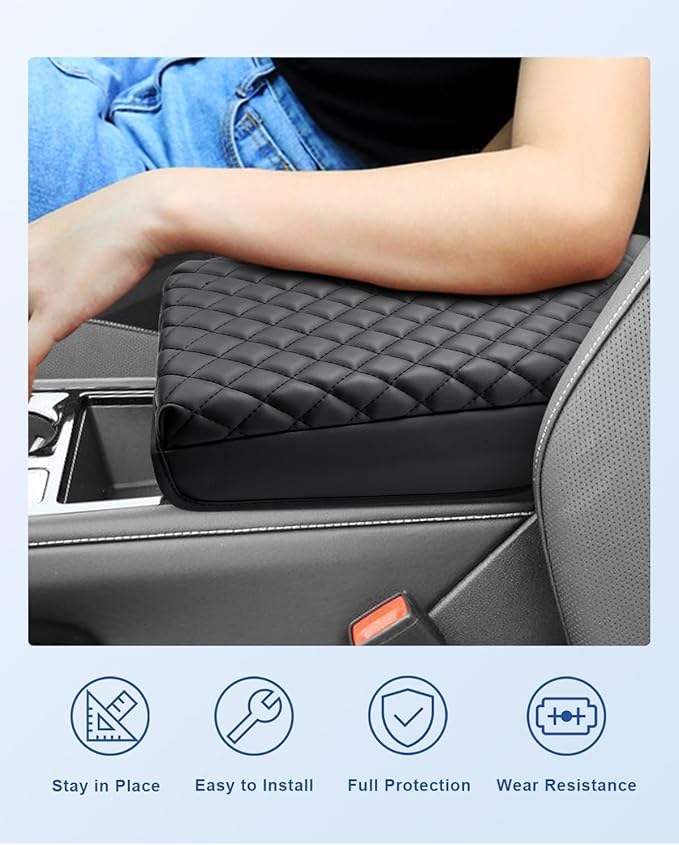 CDEFG for 2024 2025 2026 VW Volkswagen Atlas Center Console Cover for 2024 2025 2026 VW Atlas Cross Sport Accessories Armrest Cover Middle Console Pad Arm Rest Cushion(Black Thick Pad)