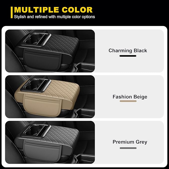 Center Console Cover for XT4: Armrest Cover for Car with 2 Storage Bags - Waterproof Leather Center Console Cover with Cup Holder for Car,Anti-Scratch Auto Armrest Pad Accessory （Black