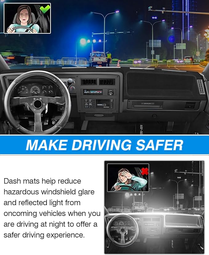 CARTIST Dash Cover fits for Dodge Dakota 1987-1996 Dashboard Cover Mat Non-Slip Carpet Sunshield Glare UV Rays Protector