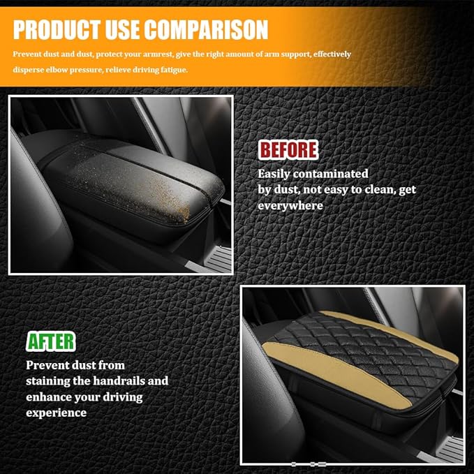 Car Center Console Cover, Leather Waterproof Armrest Seat Box Cushion Pad, Universal Decor Protector Mat, Comfortable Car Decor Accessories Fit for Most Cars, Vehicles, SUVs (Beige)