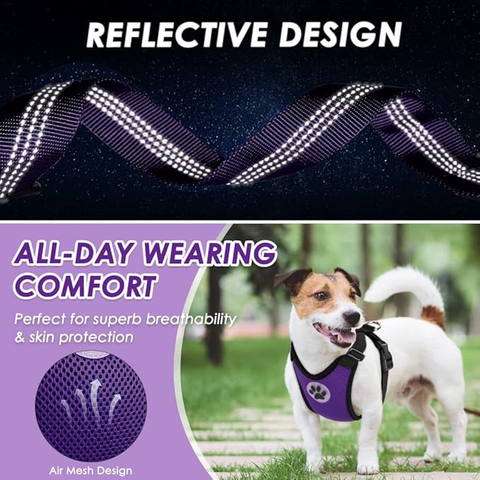 Lukovee Dog Seat Belt - Adjustable Dog Car Harness for Large, Medium & Small Dogs, Soft Padded & Breathable Mesh Dog Seatbelt with Car Vehicle Connector Strap (Purple Double Clip, Medium)