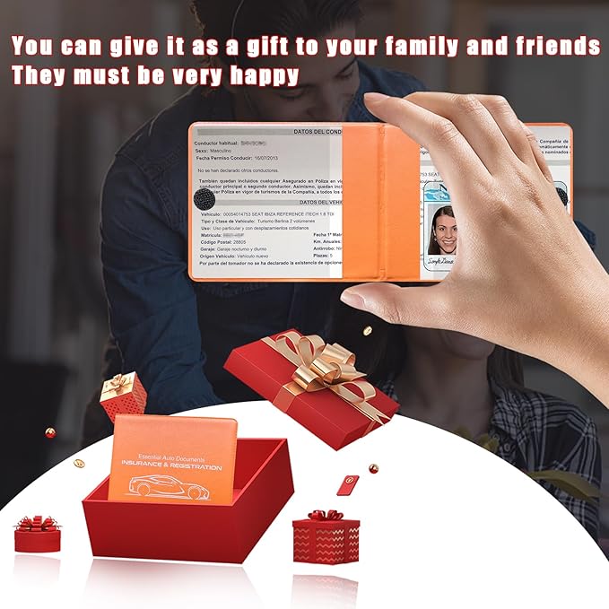 Ziciner Car Registration Insurance Holder, 2Pack Essential Auto Card Document Glove Box Organizer with Touch Fastener, Vehicle Interior Accessories Perfect for Most Car, Truck, SUV (Orange/Small Car)