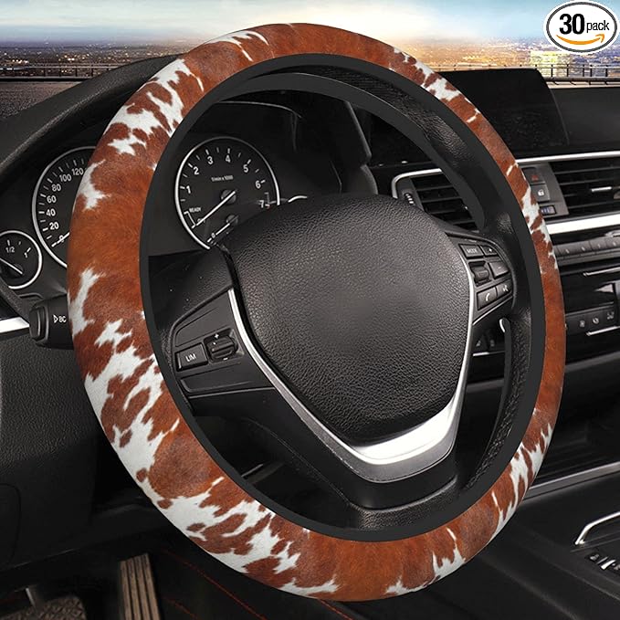 Brown Cow Print Auto Car Steering Wheel Cover Universal 15 Inch Neoprene Interior Decor Protection Accessories