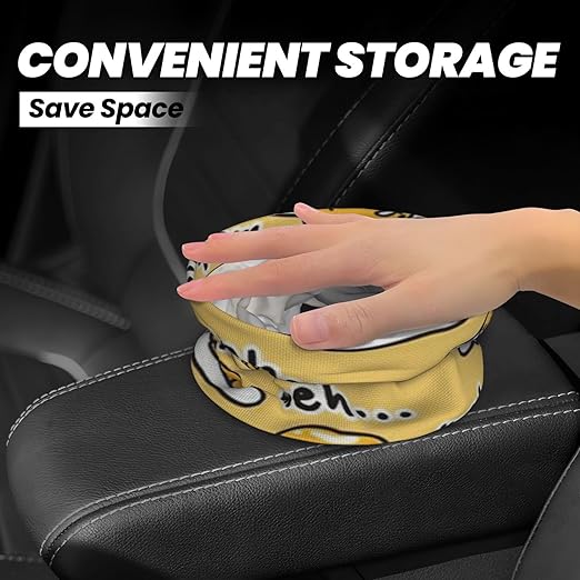 Gudetama Cute Car Trash Can Leak Proof Hanging Waterproof Garbage Can Multipurpose Trash Bin for Car SUV Front Seat Headrest Collapsible and Portable Storage Pocket