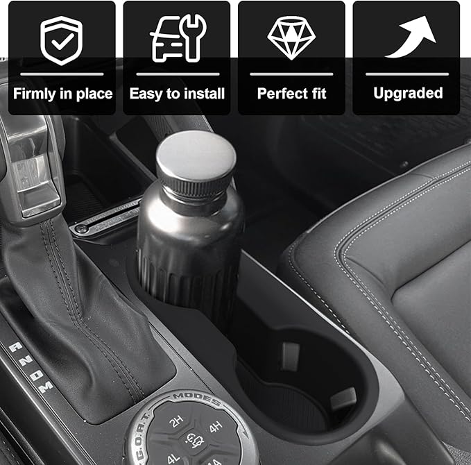 Muslogy Center Console Cup Holder Inserts Compatible with 2021-2025 Ford Bronco Accessories Middle Console Armrest Front Drink Stopper Non-Slip Silicone Rubber Organizer Drink Cup Holder Organizer