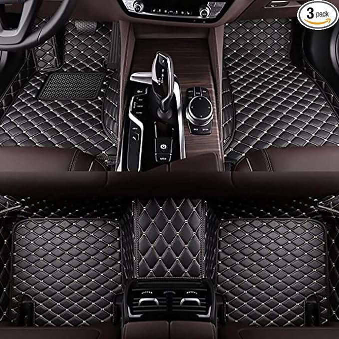 Floor Mats for Cars, All-Weather Mats, Waterproof Trim-to Fit Automotive Floor Mats for 99.9% Cars Sedan Trucks SUV, Custom Floor Liner Car Accessories (Black Gold)