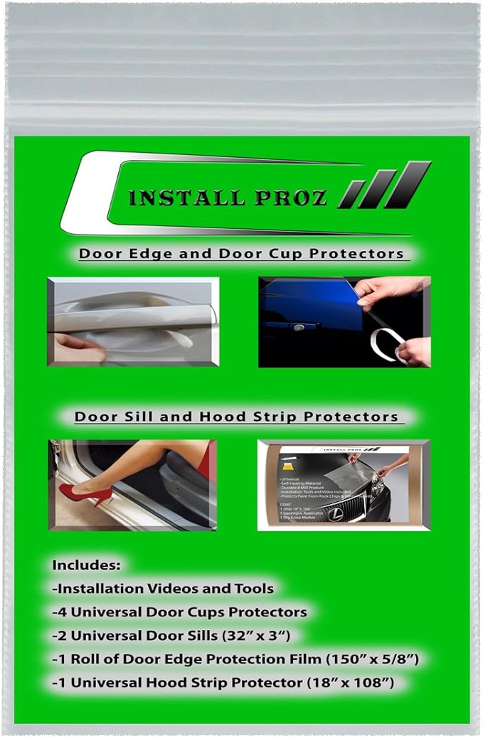 Install Proz Self-Healing Clear Paint Protection Bundle-Hood Strip, Door Edge, Door Cup, and Door Sill Protectors