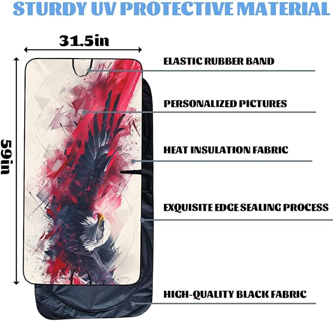 Eagle Car Window Sun Shield Abstract Red Art Winged Power Animals Front Window Sun Shade Blocks UV Rays Sun Visor Protector for Car Sedan Truck SUV Accessories 59" L x 31.5" W