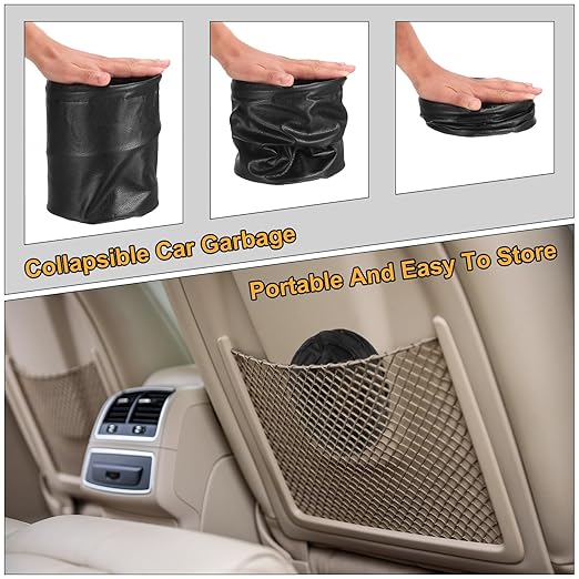 HARFINGTON 3 Packs Car Trash Can 0.9 Gallon Foldable Leak-Proof Garbage Organizer Portable Hanging Waterproof Truck Trash Bins for Van Automotive Vehicle Front Seat, Black