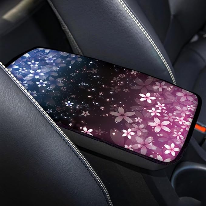 Cherry Blossom Blue Pink Print Auto Center Console Cover Arm Rest Cover for SUV Truck,Soft Car Arm Rest Cover Universal Fit