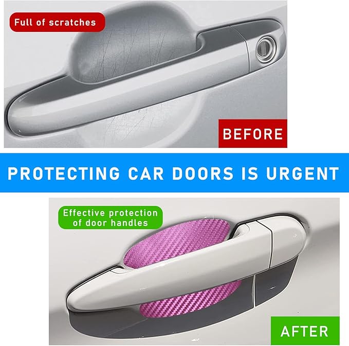 Ziciner 4 PCS Car Door Handle Sticker, Carbon Fiber Texture Auto Door Handle Protective Films, Anti-Scratches Door Side Handle Paint Guard, Universal Vehicle Accessories for Most Cars