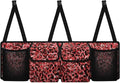 Red Leopard Car Storage Bag Hanging Backseat Organizer Waterproof Large Capacity Trunk Organizer for SUV with 4 Pockets & Buckle Suitable for Women Shopping or Beach Vacation