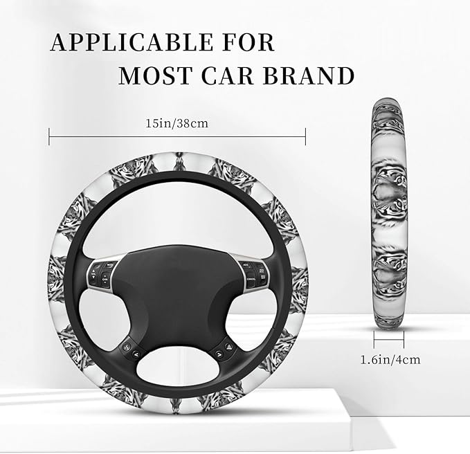 Neoprene Steering Wheel Cover Cool Tiger Car Steering Wheel Cover Universal Fit for Most Cars