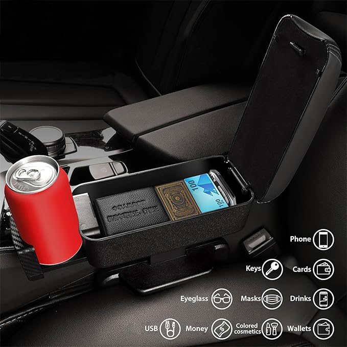 Rupse Car armrest Storage Box,Car Center Console armrest Box with Cup Holder,Forearm Wrist Support Adjustable Armrest for Most Car Models
