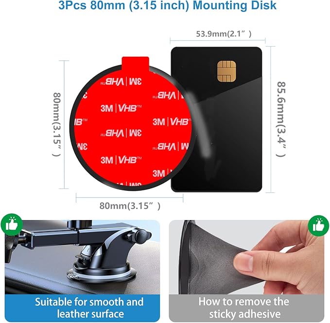 Dashboard Pad Mounting Disk for Suction Cup Phone Mount, 3Pcs 3.15" Ultra Sticky Heat-resistant Replacement Disc for Car Dashboard, Vacuum Suction Phone Holder, Dash Mount, GPS Holder Suction Mount