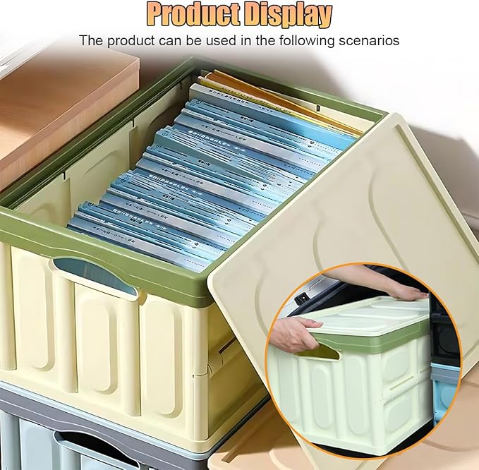 Car Trunk Organizer, Foldable Plastic Cargo Storage Box with Lid, Large Car Tool Container with Handles, Universal Automotive Organization Accessories for Camping, Groceries (Light Green)