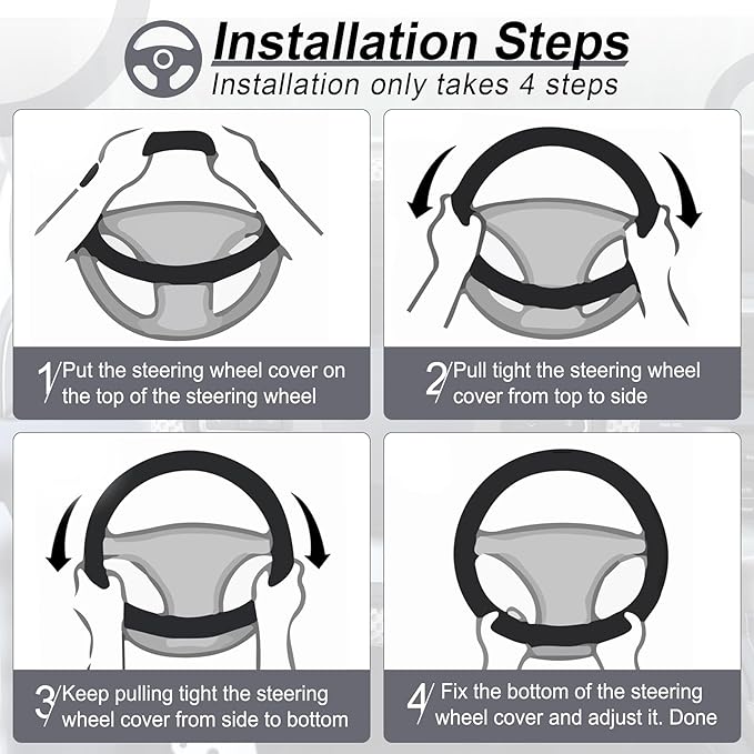 Alpmosn Elastic Stretch Steering Wheel Cover, Breathable Microfiber Ice Silk, Anti-Slip, Odorless, Easy Carry, Universal Interior Accessories Steering Wheel Cover for Women & Men (Grey)