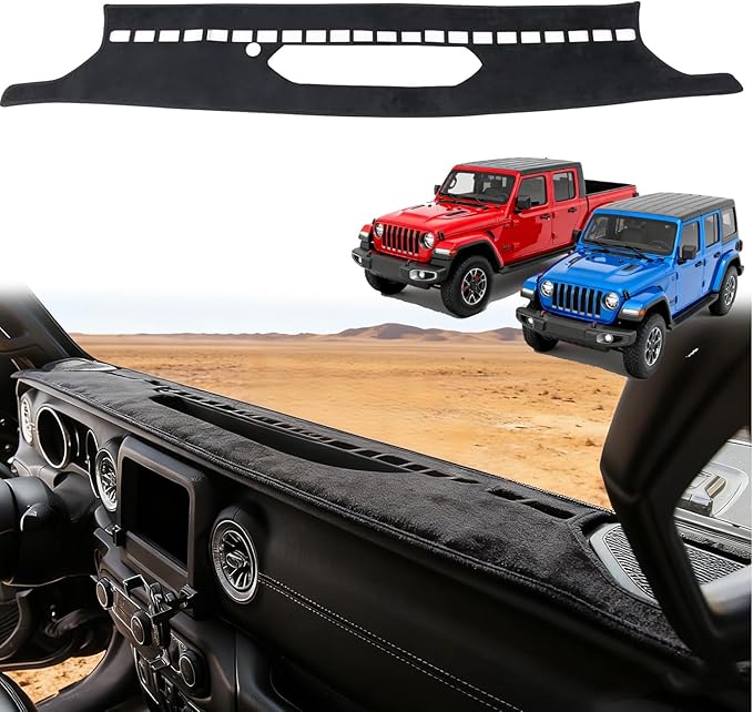 Dash Cover Mat Fit for Jeep Wrangler JL 2018 2019 2020 2021 2022 Gladiator 2020 2021 2022 Sahara Rubincon Accessories,Non-Slip Flannel Dashboard Cover Mat Sunshield Protector Sunshield Glare