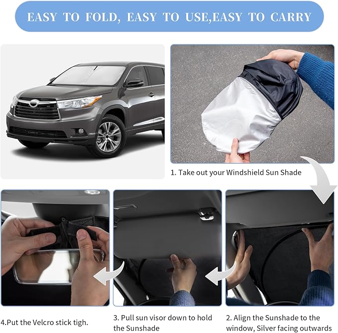 ZOIBV Compatible with Toyota Highlander 2014-2019 Sun Shade Sunshade Windshield Cover, 4-Layer Front Window Shade Custom Fit Visor 240T Foldable Shade Blocks UV Rays Cooler Car Accessories