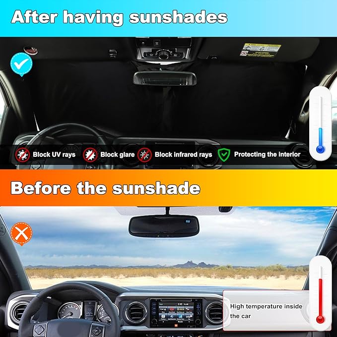 LLKUANG Car Windshield Sun Shade Compatible with Toyota Tacoma 2006-2024 Auto Windshield Sunshades Foldable Blocks UV Rays Sun Visor to Keep Your Vehicle Cool and Damage Free (Style D)