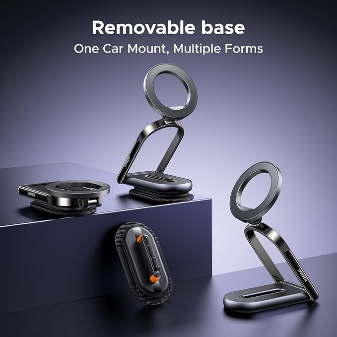UGREEN for Magsafe Car Mount Dashboard 360° Rotation Magnetic Phone Holder Removable Design Car Cellphone Holder Compatible with iPhone 17 16 15 14 13 12 Series and MagSafe Case Strongest Magnet