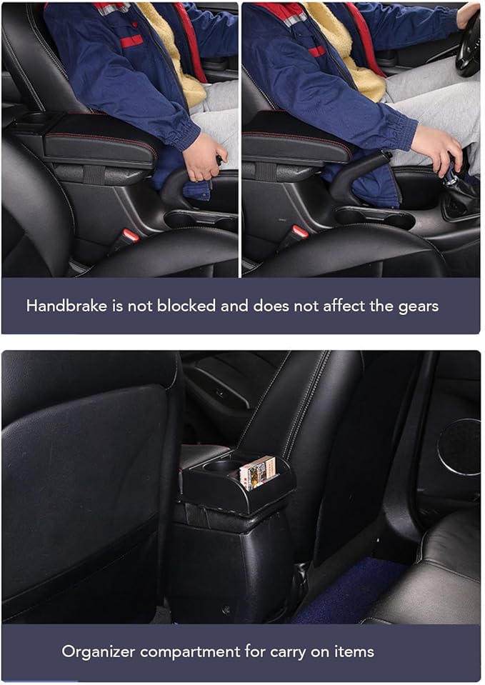 Center Console Armrest Box Cover Adjustable Length with USB Charging Port Cup Holder Universal for Most Vehicles (Red Line)