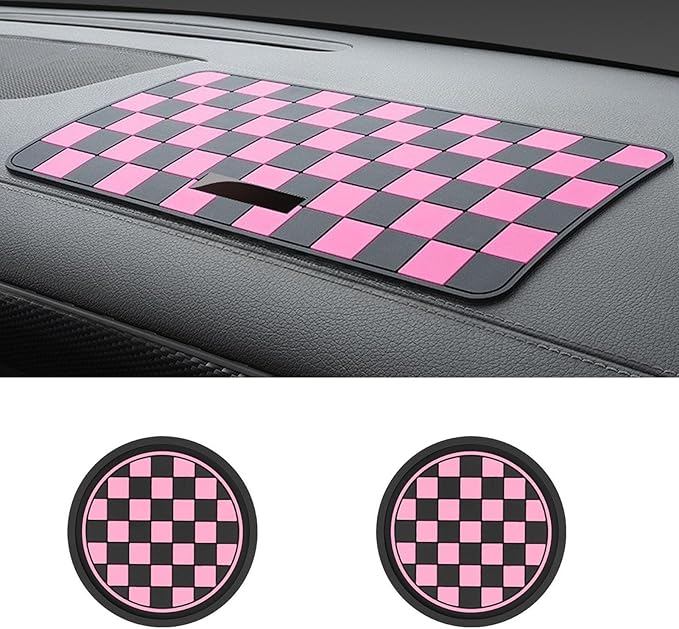 Car Interior Accessories Set – 2PCS Silicone Cup Holder Coasters & 1PCS Anti-Slip Dashboard Pad, Universal Non-Slip Rubber Mat for Phone Keys Sunglasses, Fit for Car SUV Truck