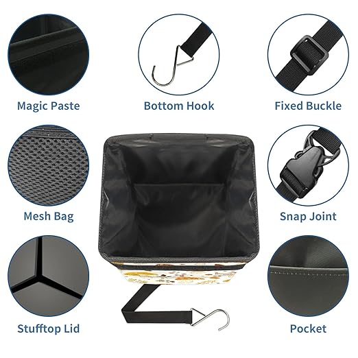 GVGHIDZ Car Trash Can – Multi-Purpose, Lightweight and Portable with Durable Water-Resistant Coating, No Installation Required, Practical and Ample Capacity, Variety of Colors.Mushroom