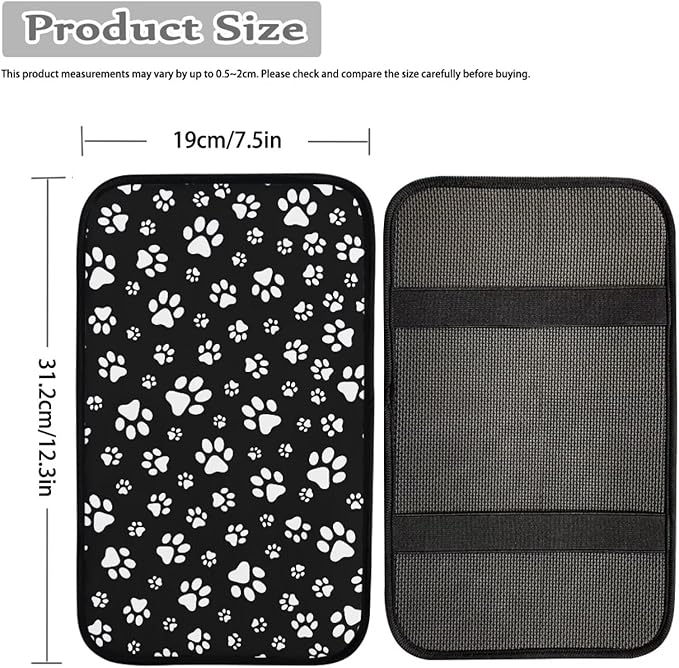 Black White Dog Paws Print Center Console Cover,Auto Armrest Cover Universal Car Armrest Storage Box Interior Accessories