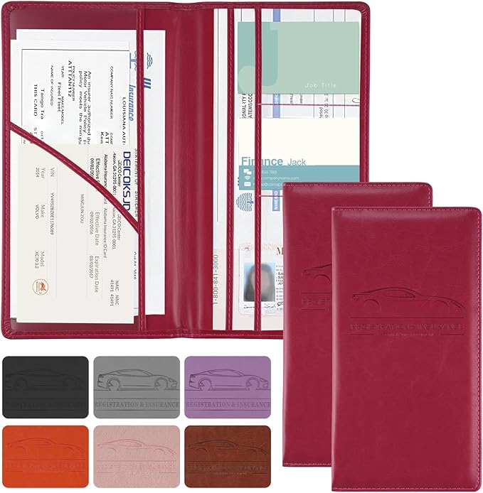 JUSTTOP 2Pack Car Registration and Insurance Holder,Car Document Holder for Cards License with Magnetic Shut,Vehicle Glove Box Car Organizer for Documents, Cards, License(Rose red)
