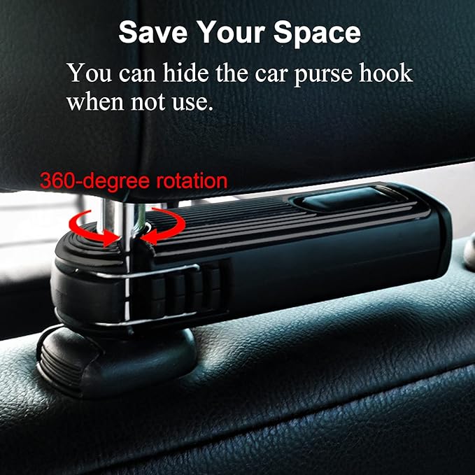 Back Seat Headrest Hooks - New Upgraded 2 in 1 Hidden Car Hook With Phone Holder, Universal 360 Rotation for Purses and Bags (Black - 1PCS)