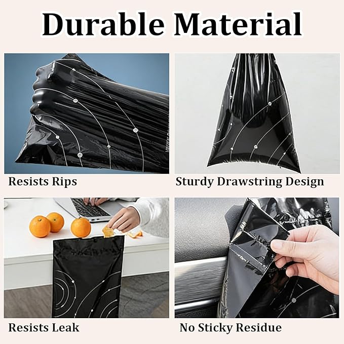 SHUESS 160 PCS Disposable Car Trash Bags, Drawstring Car Garbage Bags Self Adhesive, 9.4x12 Inches Small Trash Bag for Car Interior Hanging, Backseat, Kitchen, Travel