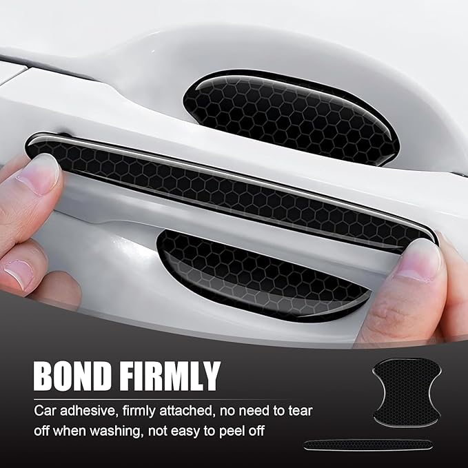 4 Sets Car Door Handle Bowl Sticker, Reflective Car Door Handle Scratch Protector, Self-Adhesive Door Decor Decal, Universal for Cars, SUVs, Trucks