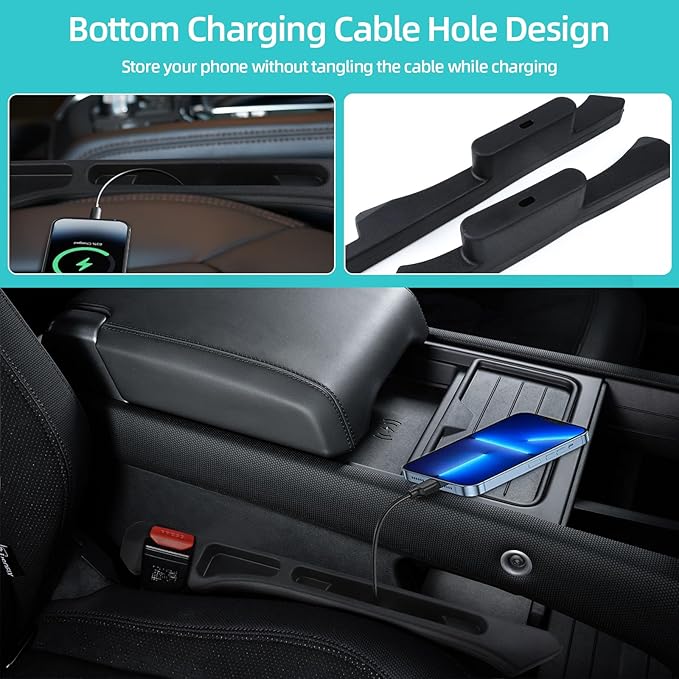 Clapery 2025 Car Seat Gap Filler with 2 Storage Areas, 2 Pack Multi-Function Car Side Seat Gap Filler for Prevent Items Falling, 3in1 Gap Stopper Universal Fit Car SUV Truck(Black)