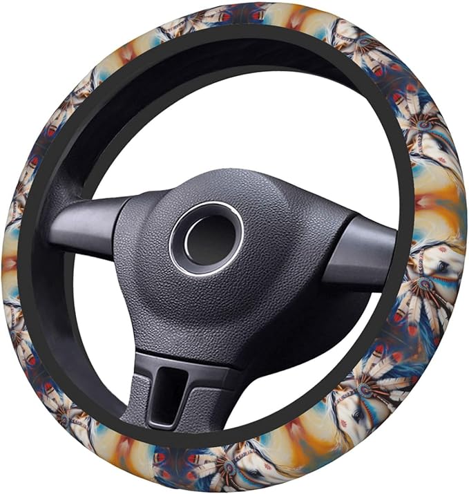 Colored Geometry Horse Head Universal Fit Steering Wheel Cover for Car, Truck, and SUV, Durable Steering Wheel Protection