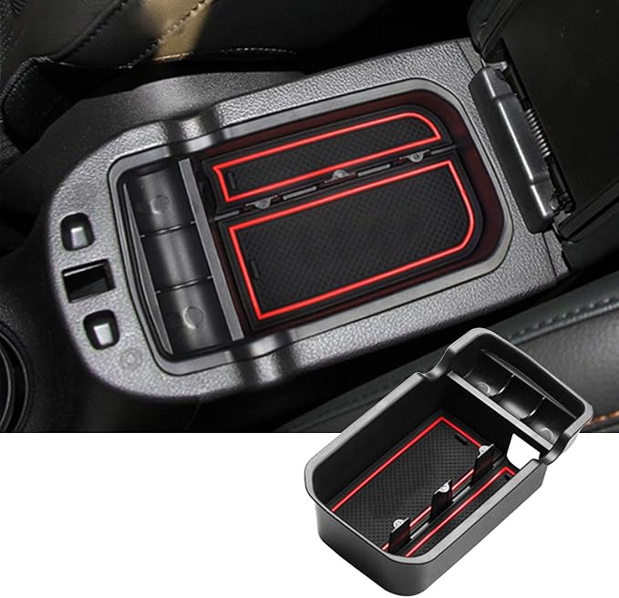 SKTU Compatible with 2017-2020 Jeep Compass Center Console Storage Box Organizer Container Armrest Insert Organizer ABS Tray Pallet with USB Hole and Coin Holder (Red)