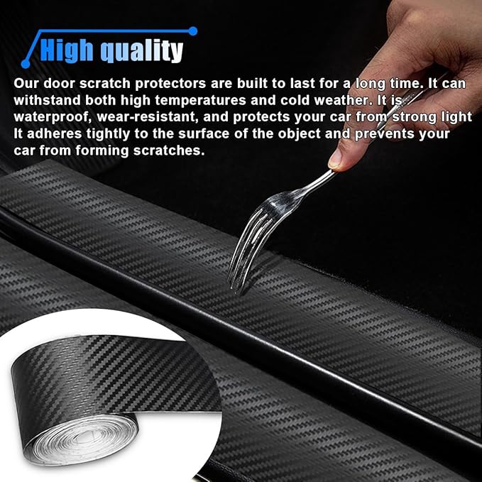 Carbon Fiber Car Door Edge Guards, 3D Vinyl Car Door Sill Protector Wrap Film Auto Door Trim Strips, Anti-Scratch Anti-Collision Adhesive Tape Auto Bumper Door Entry Guard for Most Cars (3"x394")