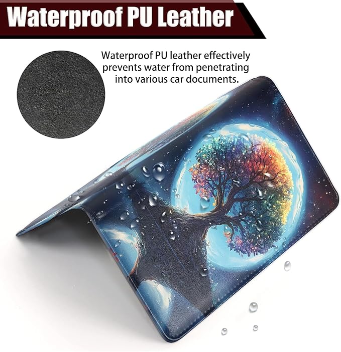Car Document Holder with Magnetic Shut, Car Registration and Insurance Card Holder, Vehicle Glove Box Organizer Documents, Driver License, Auto Paperwork Organizer Wallet, Colorful Cosmic Tree Pattern