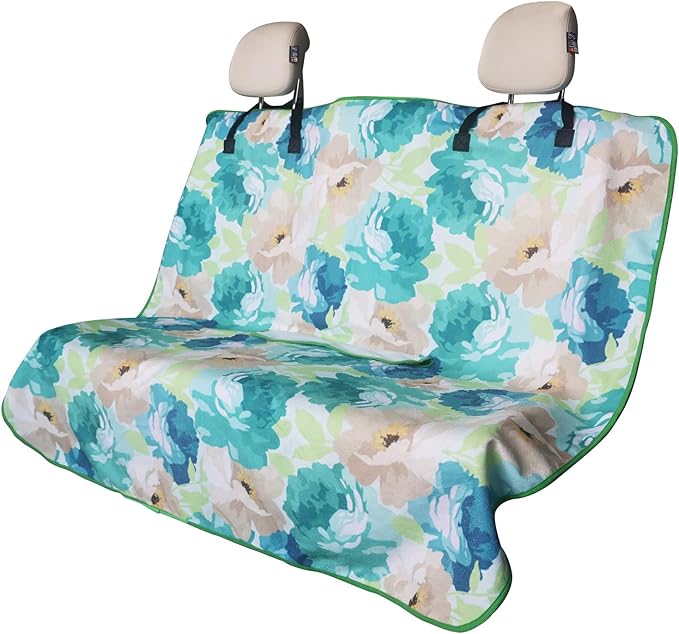 nbnhxnff Sweat Towel Car Seat Cover Protector Rear Seats for Gym Workout, Running, Swimming, Beach and Hiking, Waterproof Universal Seat Cover for Car, Trucks, Van & SUV(Cyan Flower, 1pcs Rear Seat)