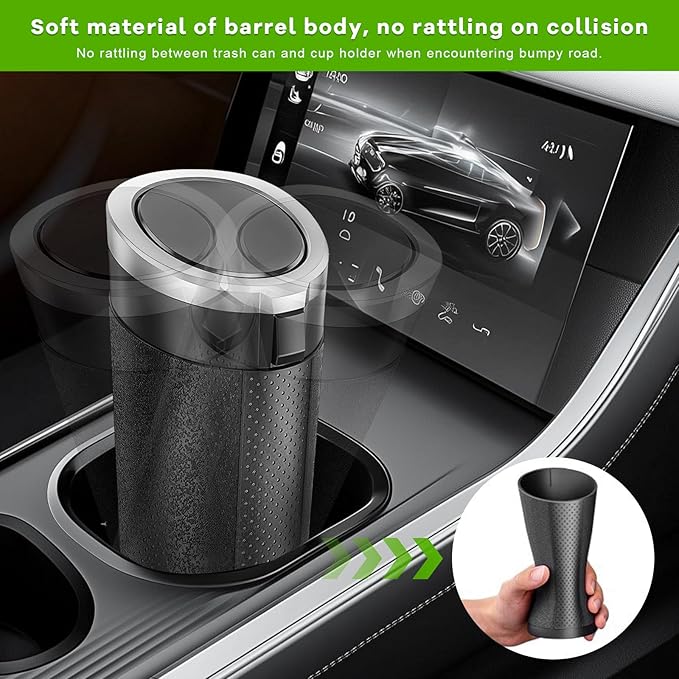 Car Trash Can Bin with Lid, Cup Holder Garbage Container Leakproof Vehicle Door Trash Bin, Mini Portable Dustbin Multipurpose Organizer for Auto Side Door Home Office (Silver)