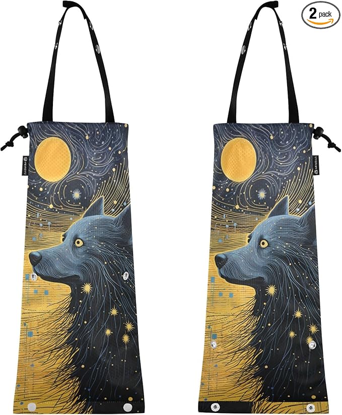 ALAZA Hanging Car Trash Bags Garbage Bag Trash Can for Back Seat Small Wolf 3 Washable Storage Bag Retractable 2 Pack