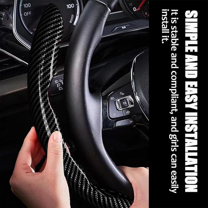 Carbon Fiber Steering Wheel Cover Black Anti Slip Car Steering Wheel Protectior Cover 2Pcs 15 Inch Universal Interior Accessories for Cars (Glossy Black)