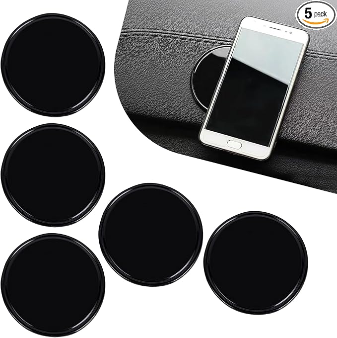 Dashboard Anti-skid Mat, Silicone Gel Mini Round Multifunctional Storage Mat for Mobile Phone Keys Glasses, Self-adhesive and Cleanable Dash Pad, for Most Cars Home (Black)