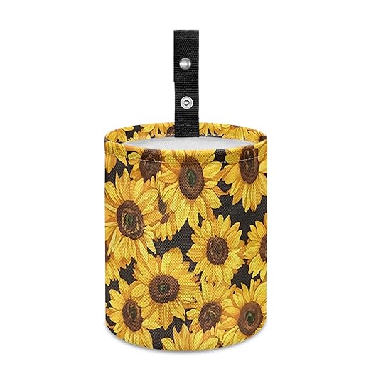 Car Trash Can with Hanging for Back Seat, Car Accessories for Women Men Automotive Garbage Cans Vehicle Trash Can for Truck SUVYellow Sunflower
