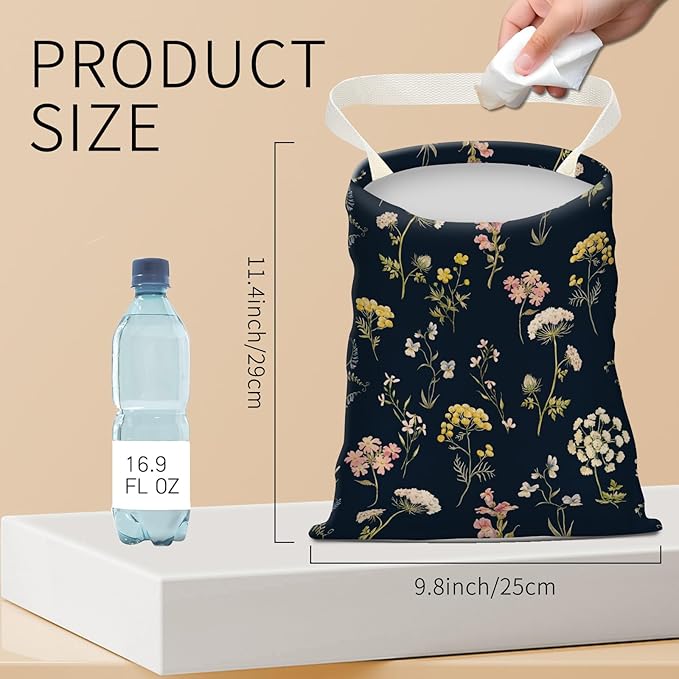 BEAKND Hanging Car Garbage Bag, Cute Car Trash Can Bag, Automotive Accessories for Women Men Cute Black White Floral