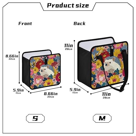 Car Trash Can Organizer Bin with Adjustable Strap for Back Front Seat Console Waterproof Leakproof Collapsible Portable 8.66 Inch Garden Flowers Hedgehogs Colorful