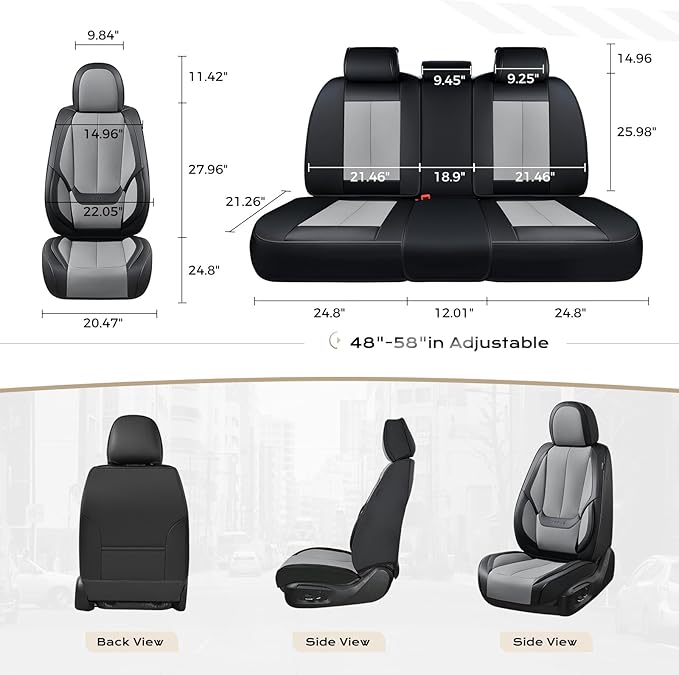 Coverado Seat Covers, Car Seat Covers Full Set, Leather Seat Covers for Cars, Car Seat Protector, Black Car Seat Covers Front Seats and Back Seats Universal Fit for Most Cars Gray