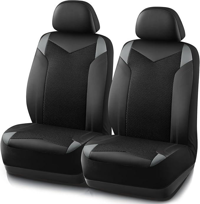 PIC AUTO Car Seat Cover, Super Breathable Mesh Front Seat Cover for Cars, Gray Leather Seat Covers, Universal Fit, Durable, Airbag Compatible, Suitable for SUVs, Trucks, Sedans, and Vehicles