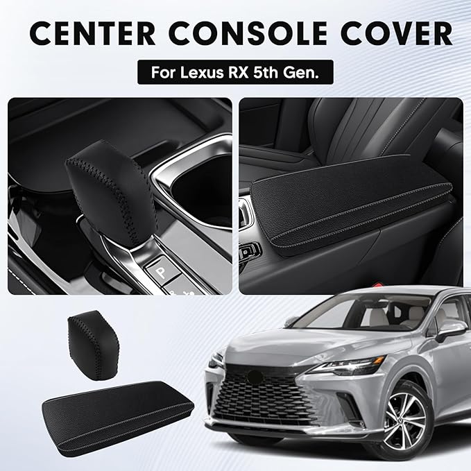 Autorder 2PCS Center Console Cover for 2023 2024 2025 Lexus RX350/RX350h/RX450h+/RX500h Accessories Gear Shift Knob Cover Anti-Scratch Leather Armrest Cover&Shift Knob Cover